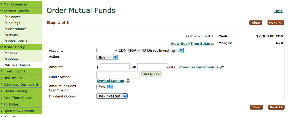 Order Form for TD Direct Investing e-Series funds